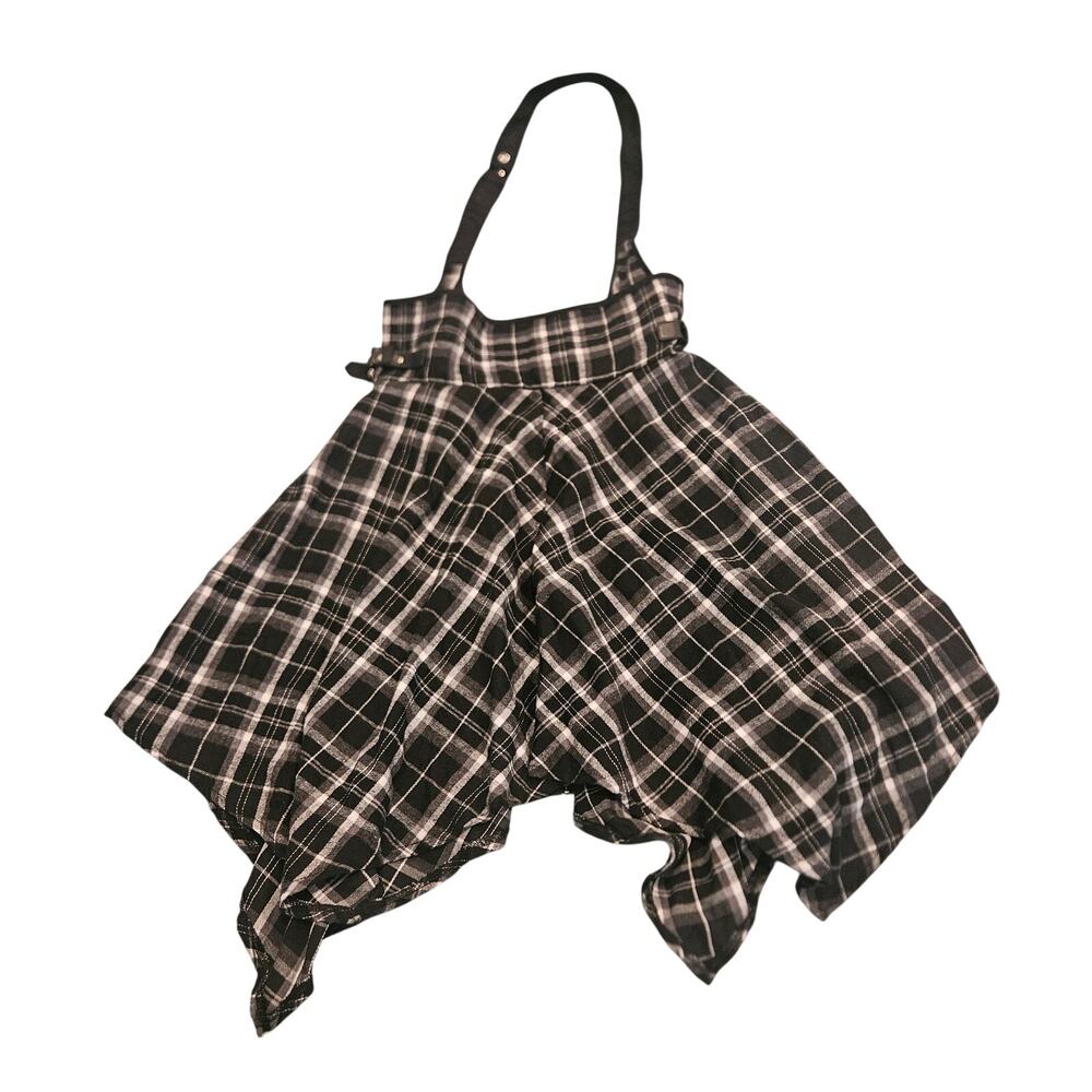 ROMWE Plaid Halter Top Women’s Medium Black White Asymmetrical Grunge Y2K